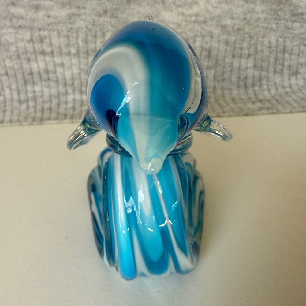 VTG Beachcombers Blue White Swirl Art Glass Dolphin on Wave Figurine Sculpture - Picture 6 of 7